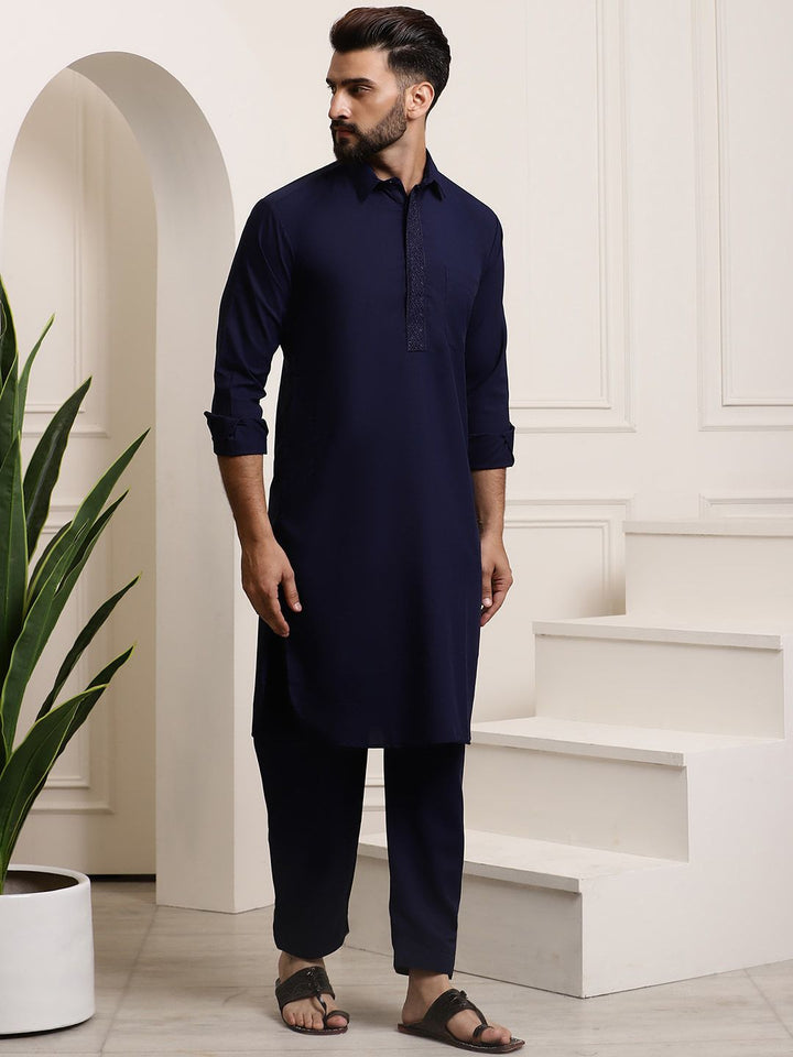 SOJANYA Thread Work Shirt Collar Pathani Pure Cotton Kurta with Pyjamas