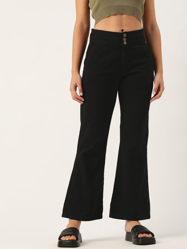 DressBerry Women Black Flared High-Rise Stretchable Jeans