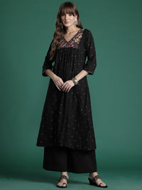 Indo Era Floral Embroidered Empire Thread Work Pure Cotton Kurta with Palazzos