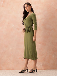 all about you Cotton Ribbed Sheath Midi Dress with Belt