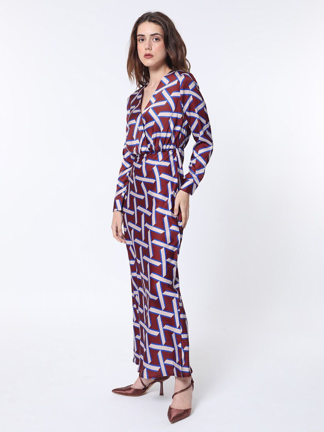 RAREISM Geo Print Overlap Front Maxi Dress