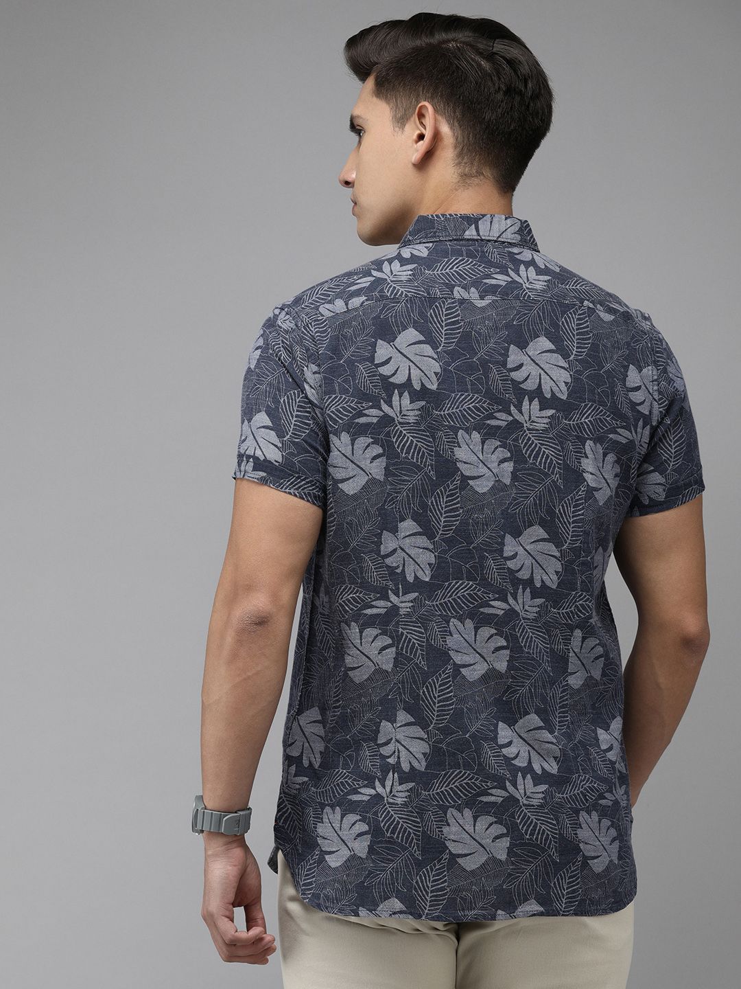 THE BEAR HOUSE Men Cotton Button Down Collar Slim Fit Floral Printed Casual Shirt