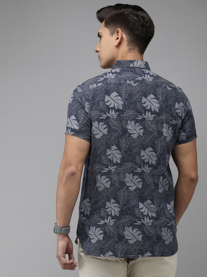 THE BEAR HOUSE Men Cotton Button Down Collar Slim Fit Floral Printed Casual Shirt