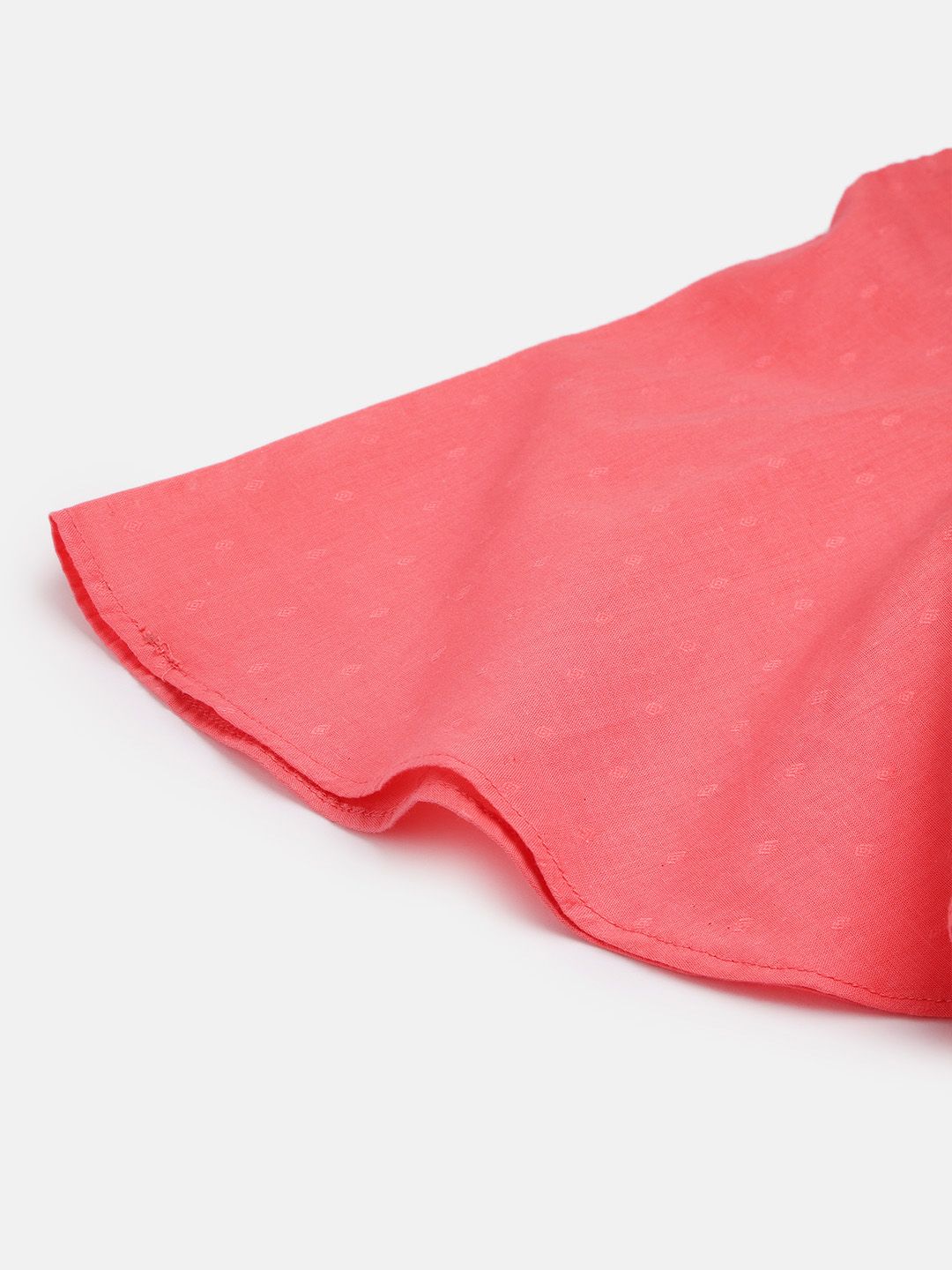 Global Desi Girls Coral Pink Diri Reka Bentuk Tie-Up Leher Flared Cotton A-Line Dress