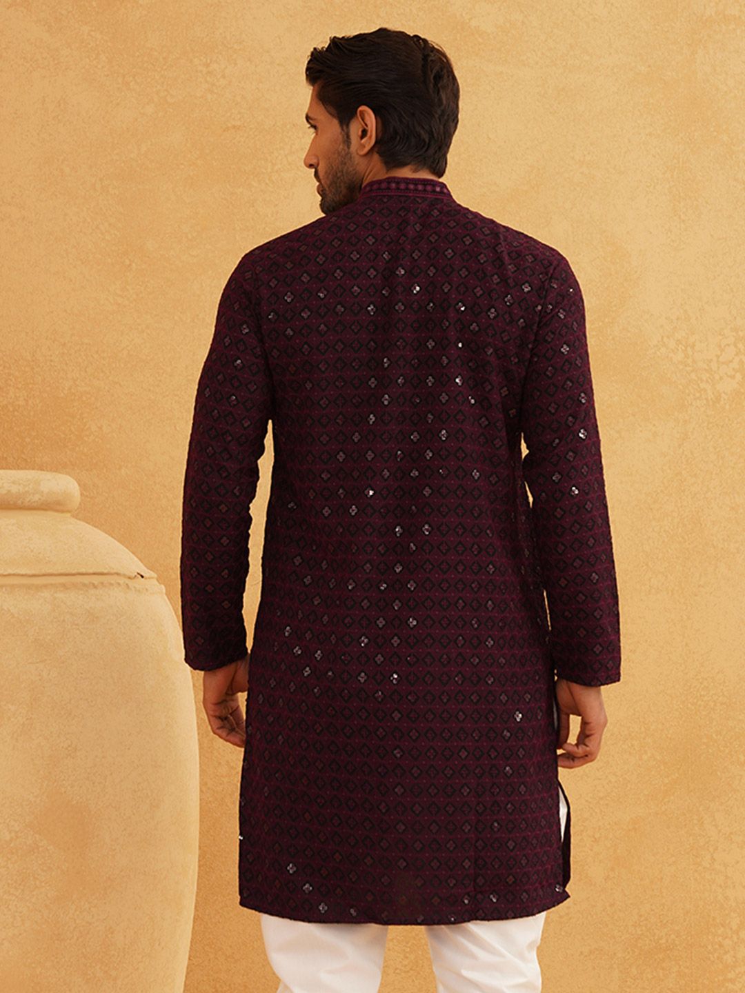 SOJANYA Embellished Mandarin Collar Straight Pure Cotton Kurta