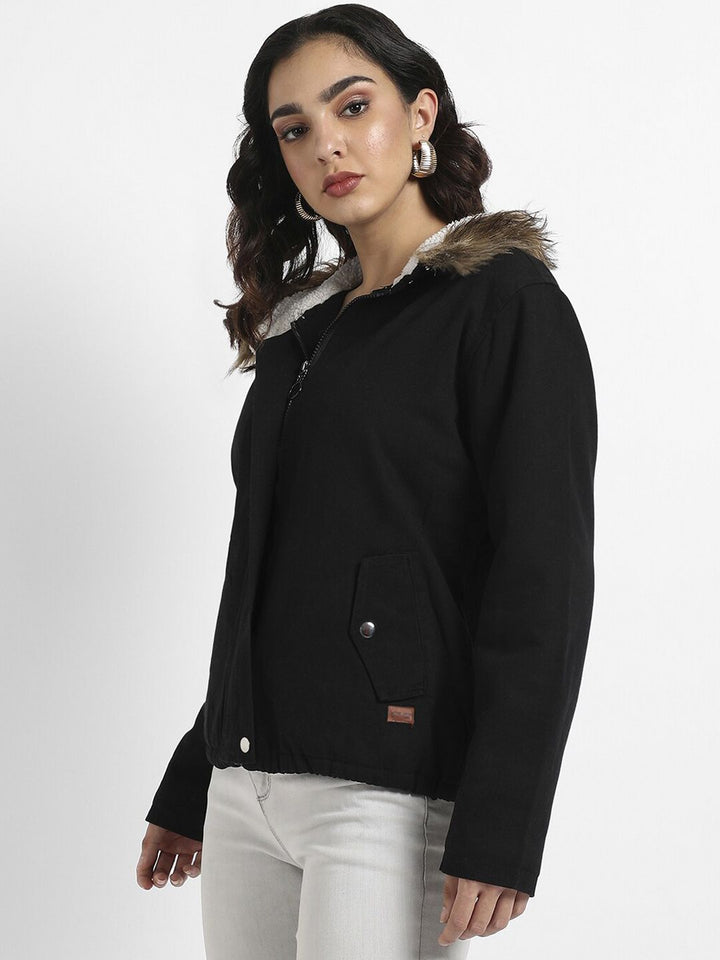 Kampus sutra windcheater jaket parka bertudung dengan trim bulu palsu