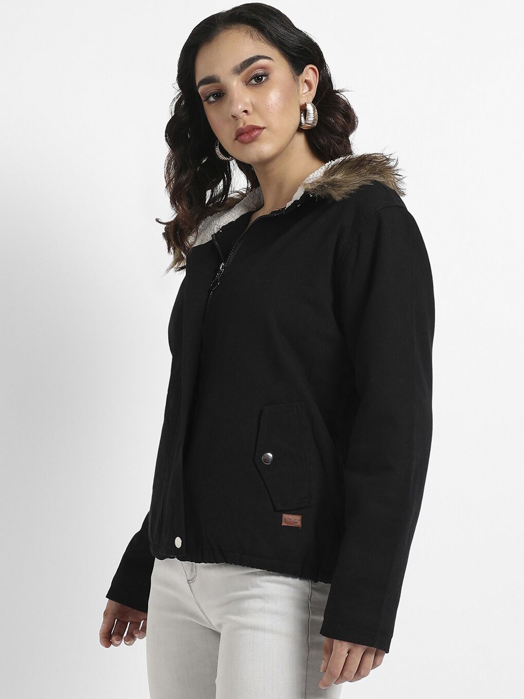 Kampus sutra windcheater jaket parka bertudung dengan trim bulu palsu