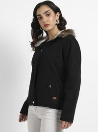 Kampus sutra windcheater jaket parka bertudung dengan trim bulu palsu