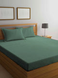 KLOTTHE Green Solid Striped Flat 300 TC King Fine Bedsheet with 2 Pillow Covers-250X225 cm