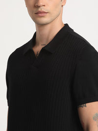THE BEAR HOUSE Self Design Regular Fit Polo Collar Cotton T-shirt