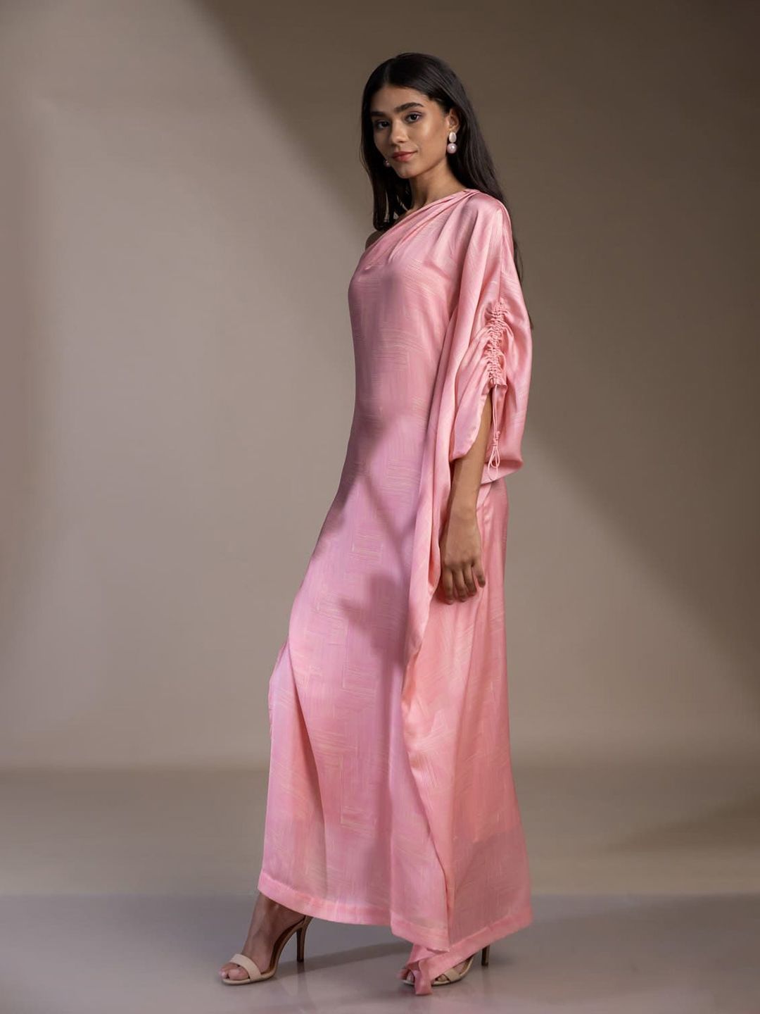 Mamicha Print One Shoulder Georgette Maxi Midi Dress