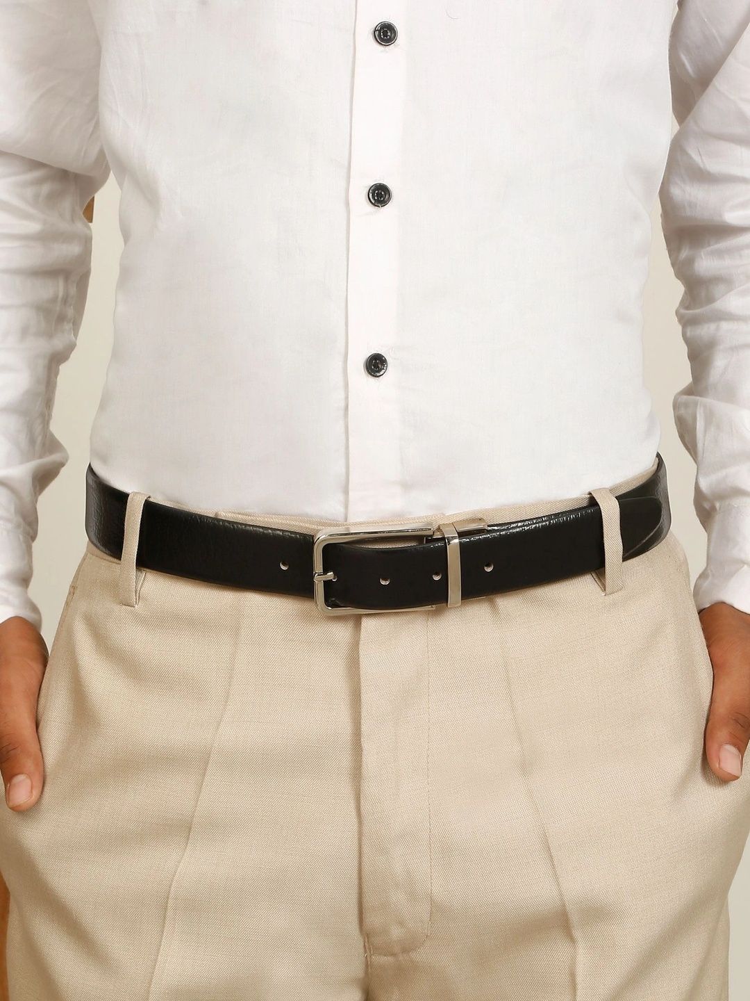 Teakwood Leathers Men Textured Leather Reversible Belt
