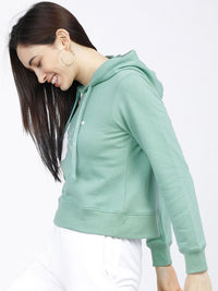 Tokyo Talkies Women Green & White Printed Hooded Sweatshirt