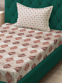 Moda Rapido X KLOTTHE Beige & Red Floral 400 TC Single Bedsheet with 1 Pillow Covers