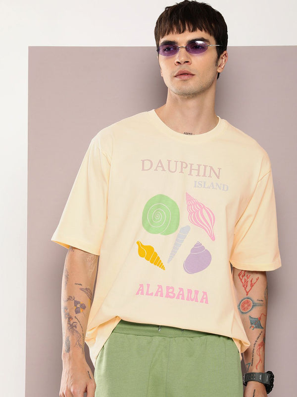 DILLINGER Men Graphic Printed Oversized Drop-Shoulder Sleeves Pure Cotton T-shirt