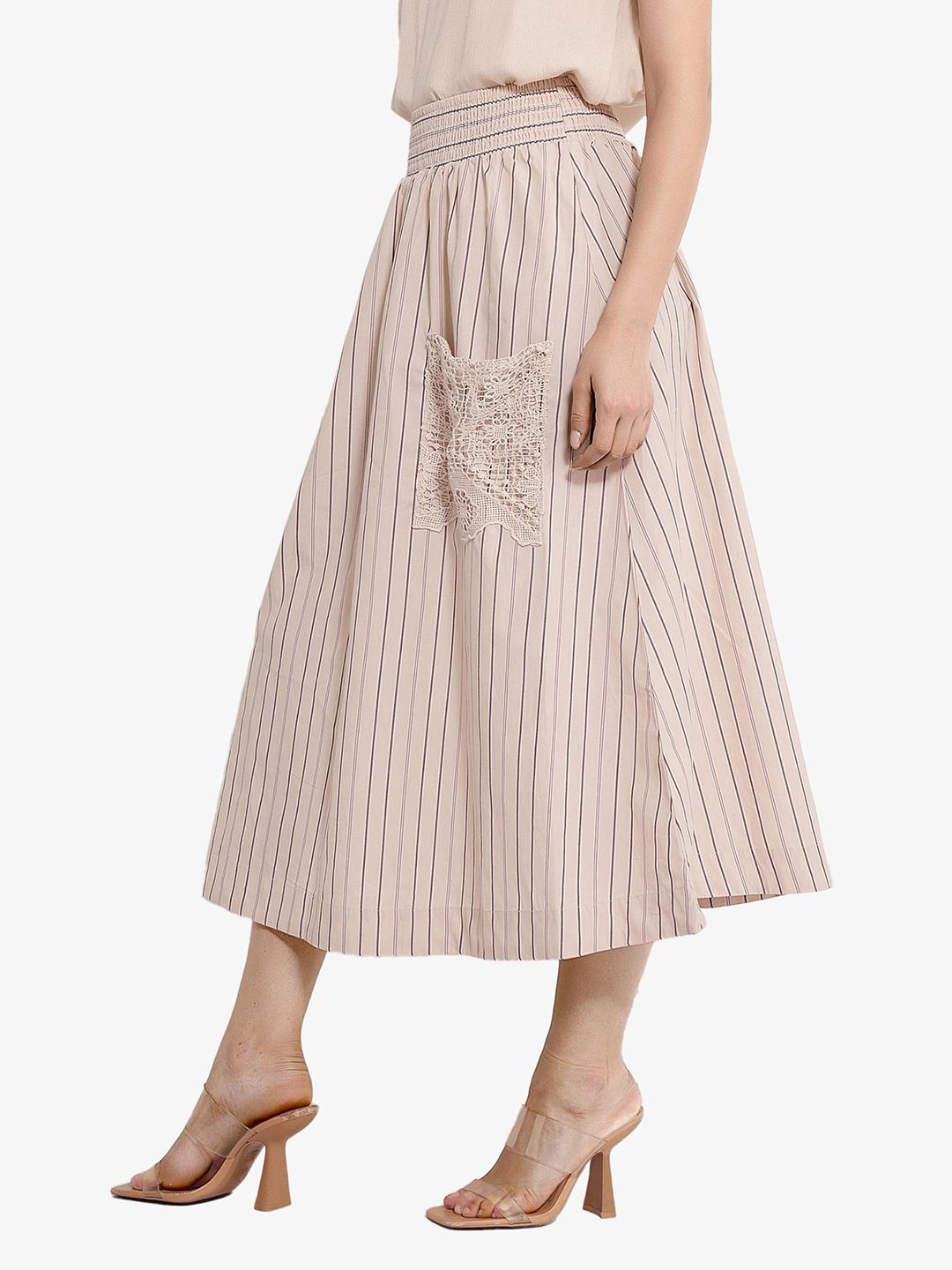 RAREISM Striped Flared Midi Skirts