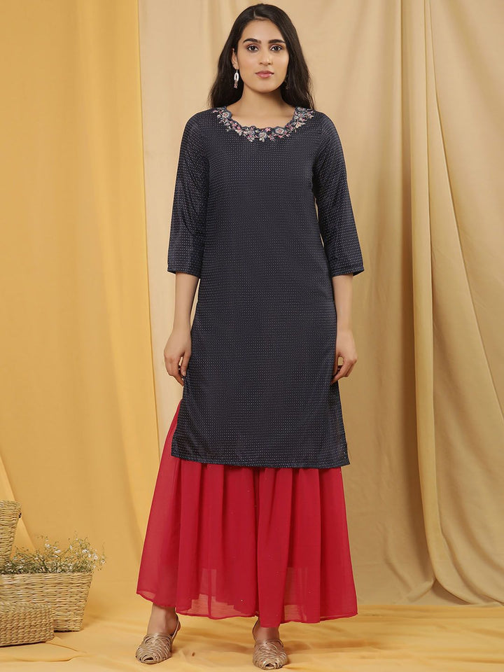 W Printed Regular Thread Work Kurta with Sharara