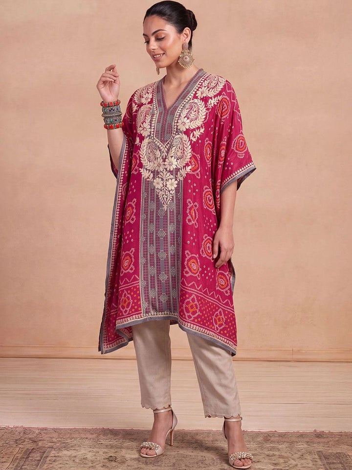 Rumah Wanita Chikankari Kerja Benang Sulam Crepe Kaftan Kurta