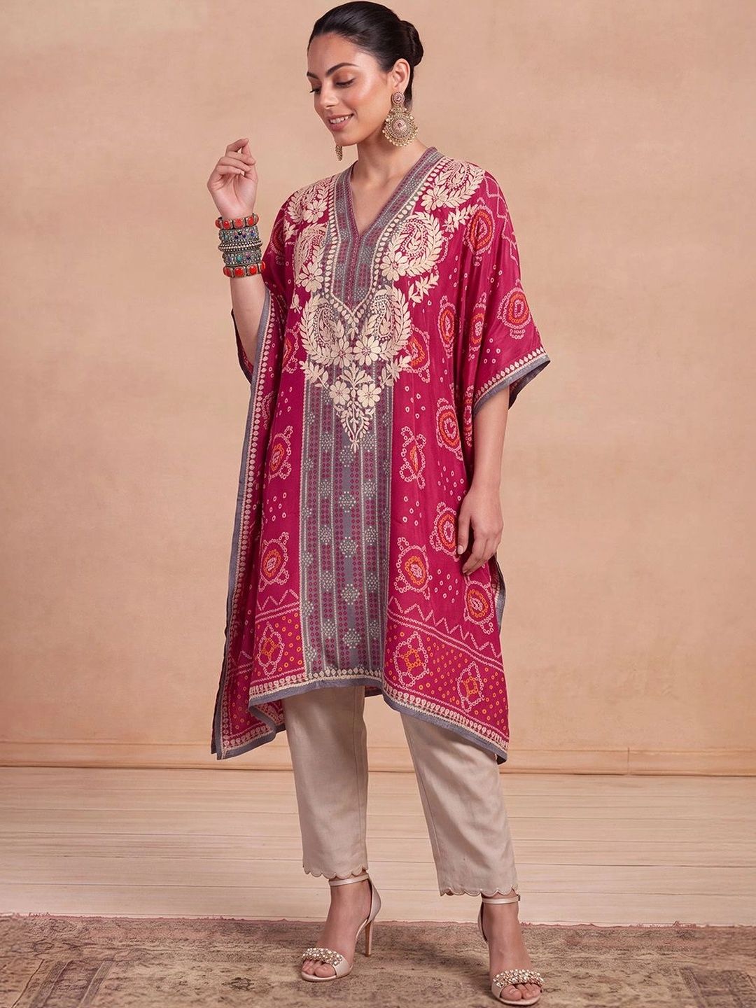 Rumah Wanita Chikankari Kerja Benang Sulam Crepe Kaftan Kurta