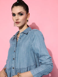 STREET 9 Women Blue Classic Casual Shirt