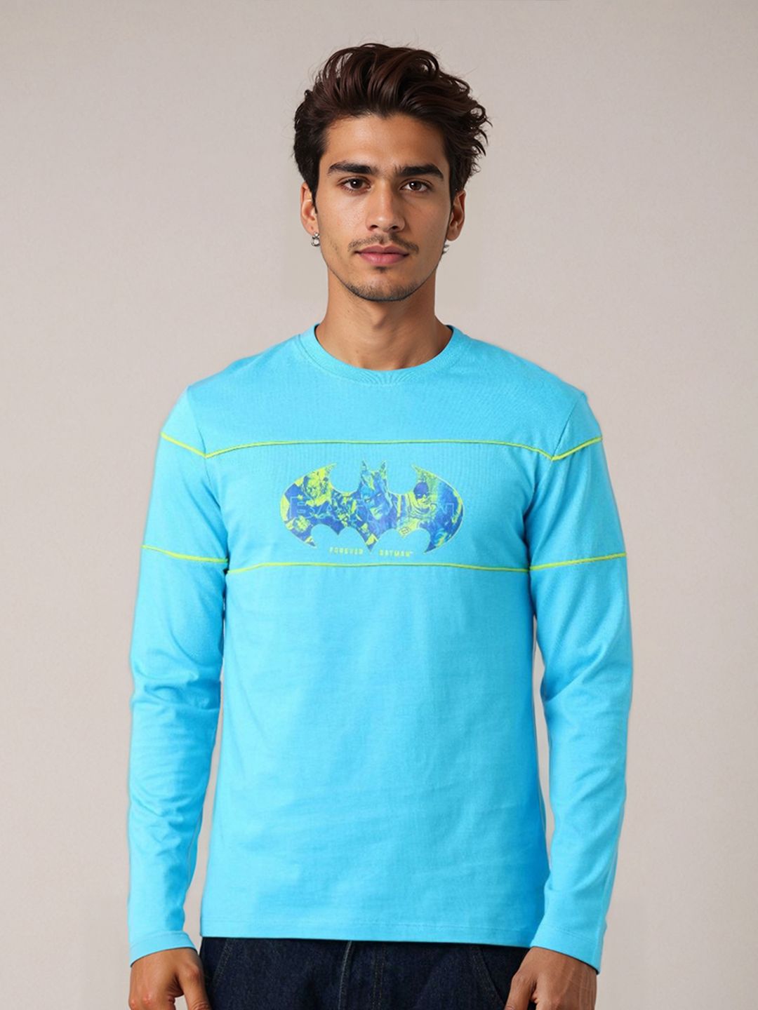 The Indian Garage Co Men Batman Graphic Printed Round Neck Cotton Slim Fit T-shirt