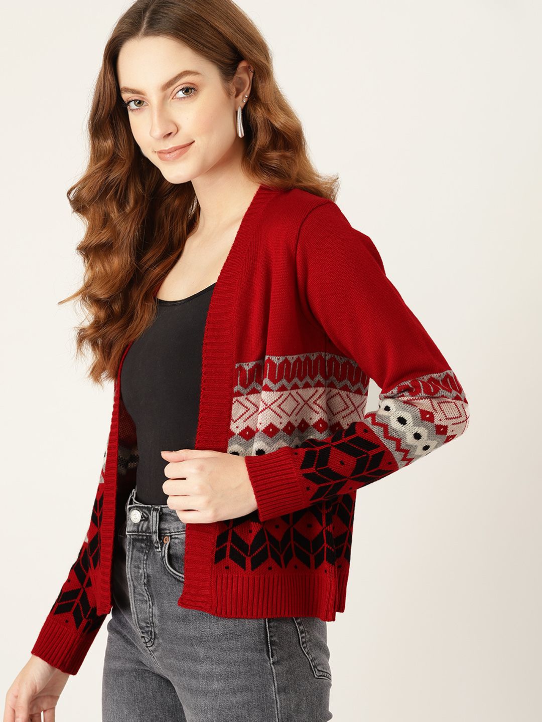 DressBerry Women Gorgeous Red Fair Isle Knitted Sweater