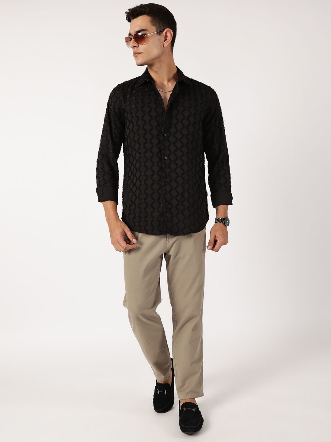 Thomas Scott Men Premium Spread Collar Textured Casual Shirt