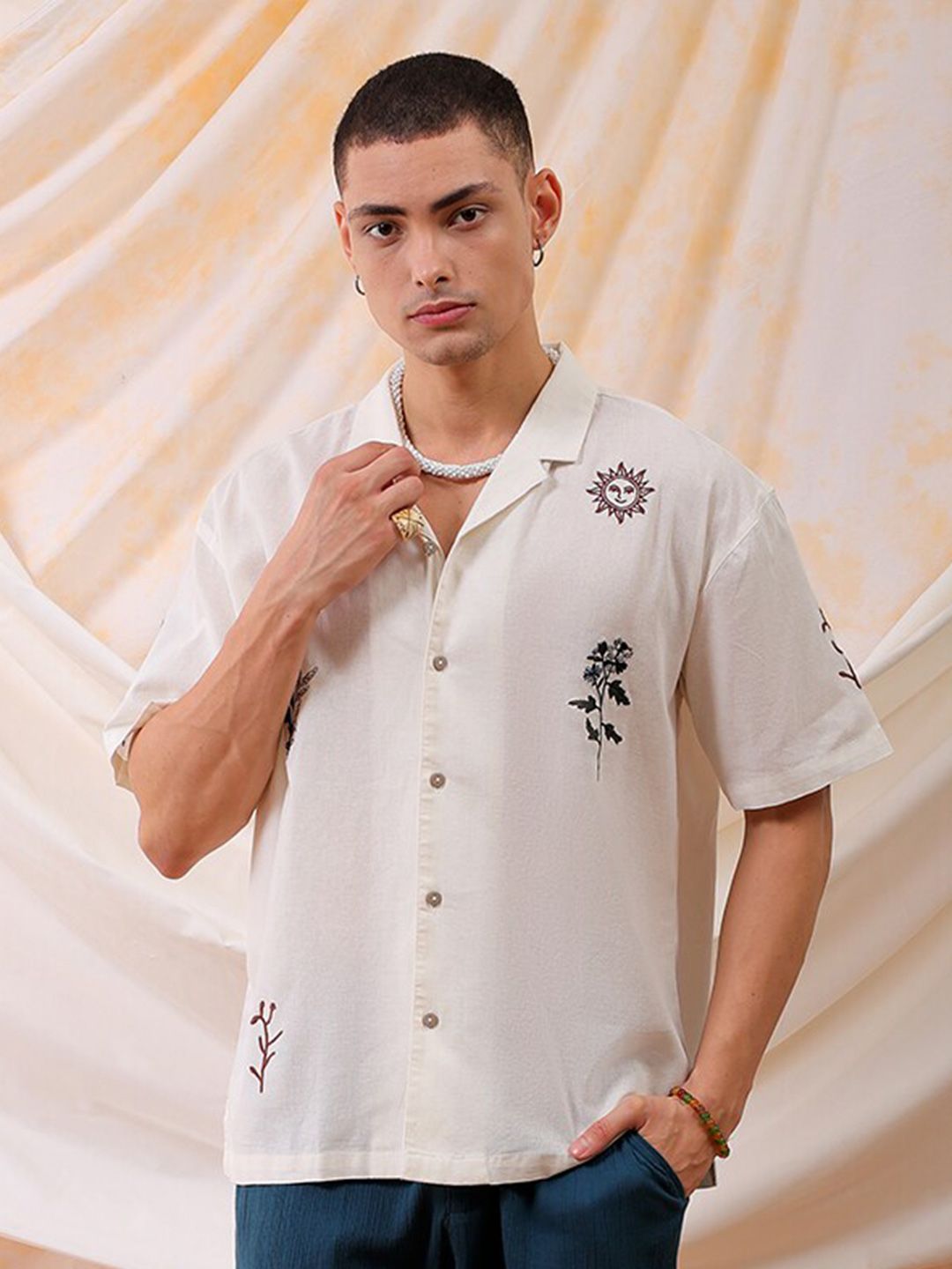 The Indian Garage Co Men Relaxed Fit Embroidery Resortwear Shirt