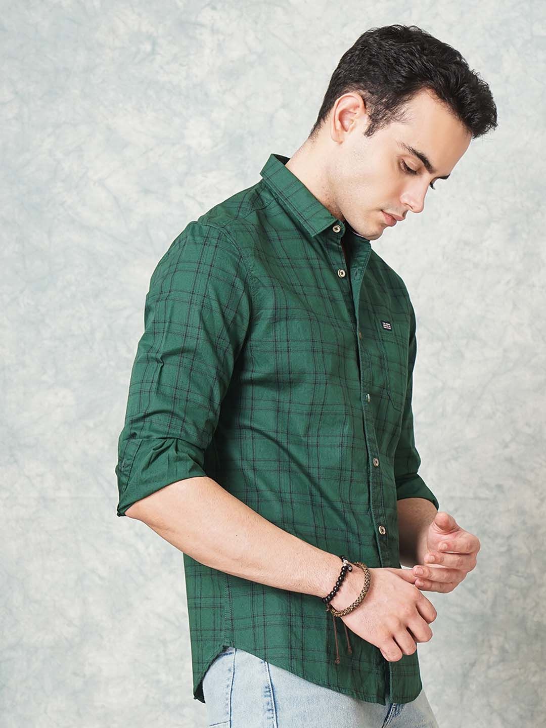 The Indian Garage Co Men Green & Maroon Checked Casual Shirt