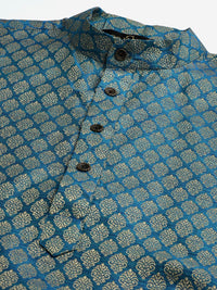 SOJANYA Men Teal Blue & White Off-Woven Design Kurta with Pyjamas & Nehru Jacket