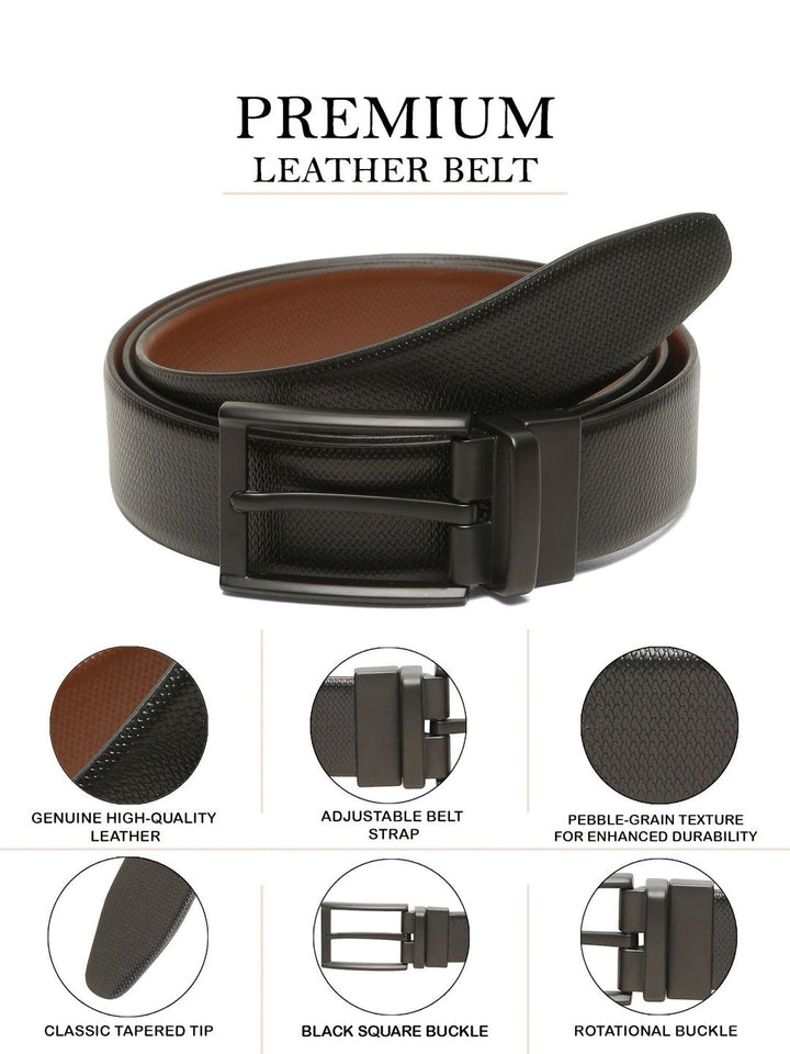 Teakwood Leathers Men Textured Leather Reversible Formal Belt
