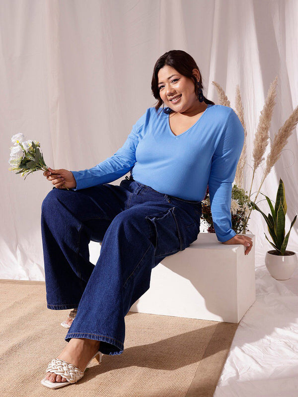 CURVY STREET Plus Size V-Neck Cotton T-shirt