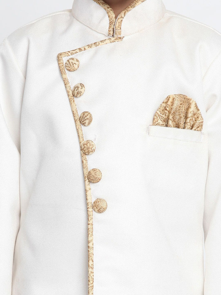 VASTRAMAY Boys Mandarin Collar Jute Cotton Sherwani Set