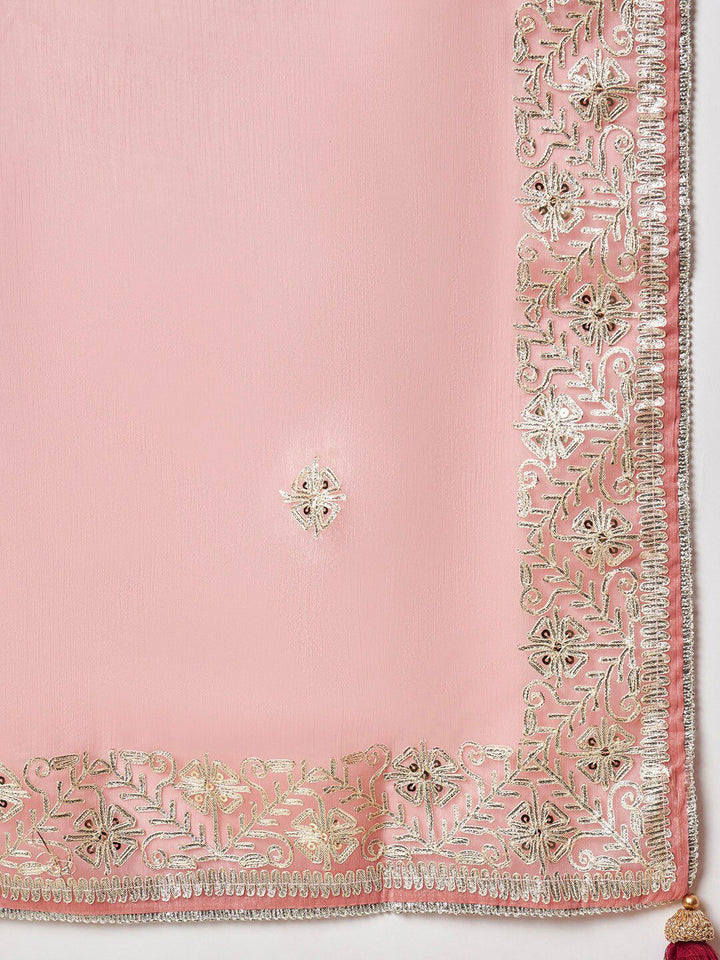 Saree mall Peach Ethnic Motifs Embellished Gotta Patti Organza Saree
