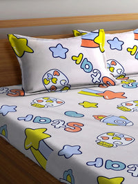 Myntra Elegant Homes Multicoloured Cartoon Characters 300 TC King Bedsheet with 2 Pillow Covers