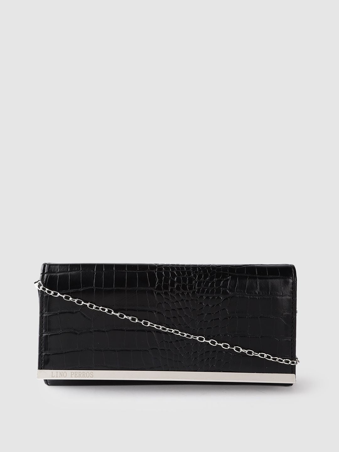 Lino Perros Black Croc Textured Clutch with Detachable Sling Strap