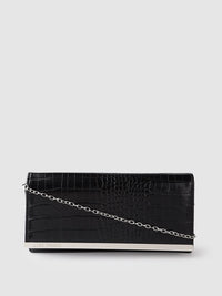 Lino Perros Black Croc Textured Clutch with Detachable Sling Strap