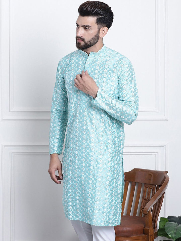 SOJANYA Benang Sulam Bunga Berfungsi Kurta Lurus