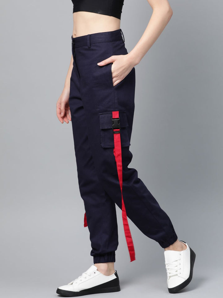 STREET 9 Women Navy Blue Regular Fit Solid Cargos