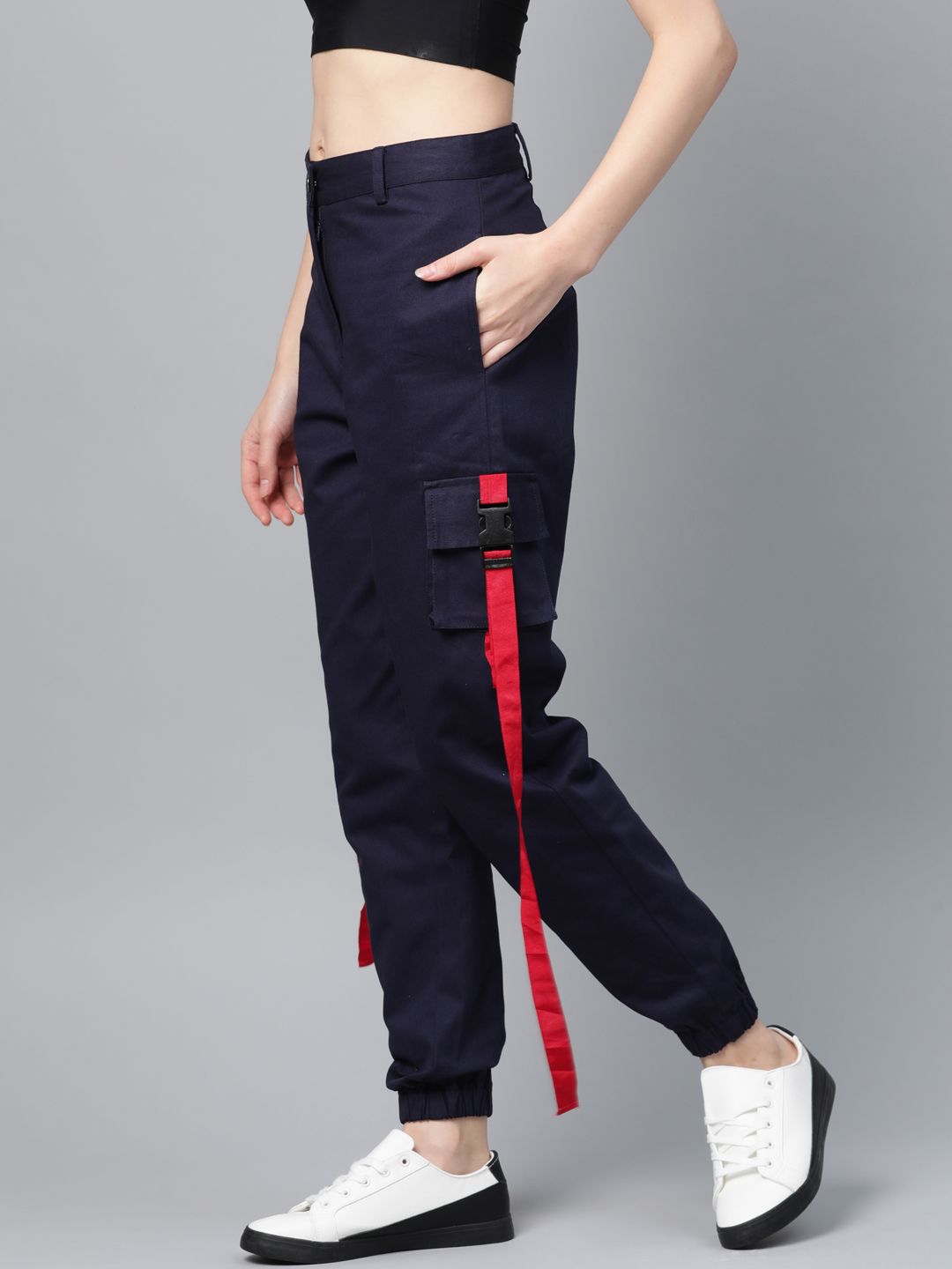 STREET 9 Women Navy Blue Regular Fit Solid Cargos