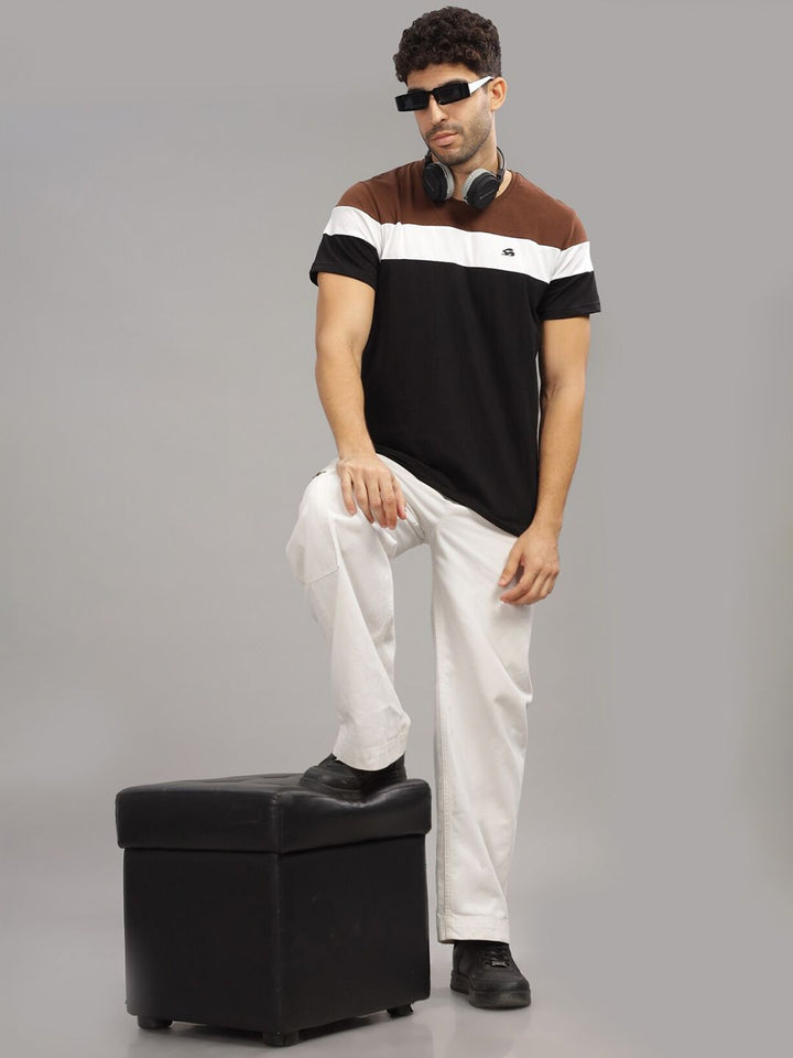 ADRO Colourblocked Regular Fit Cotton T-shirt