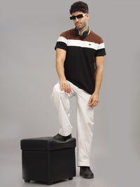 ADRO Colourblocked Regular Fit Cotton T-shirt