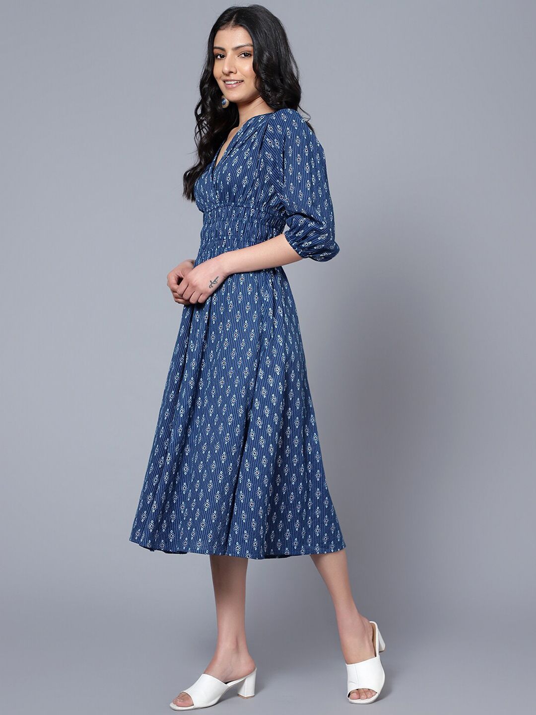 Bani Women V-Neck Ethnic Motifs A-Line Midi Dress