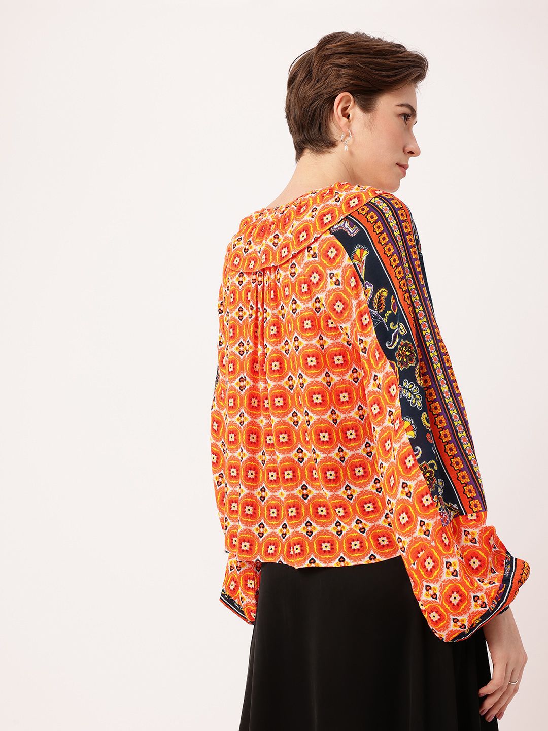 DressBerry Vibrant Vibes Printed Tie-Ups Gathers & Layer Detail Top