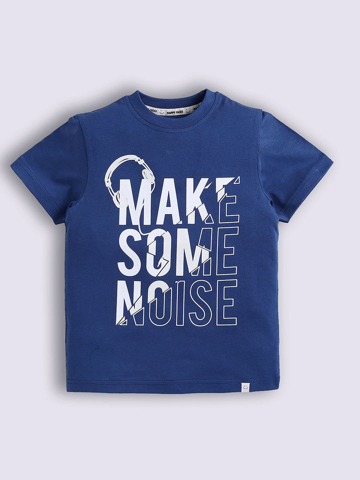 Happy Faces Boys Typography Printed Pure Cotton T-shirt
