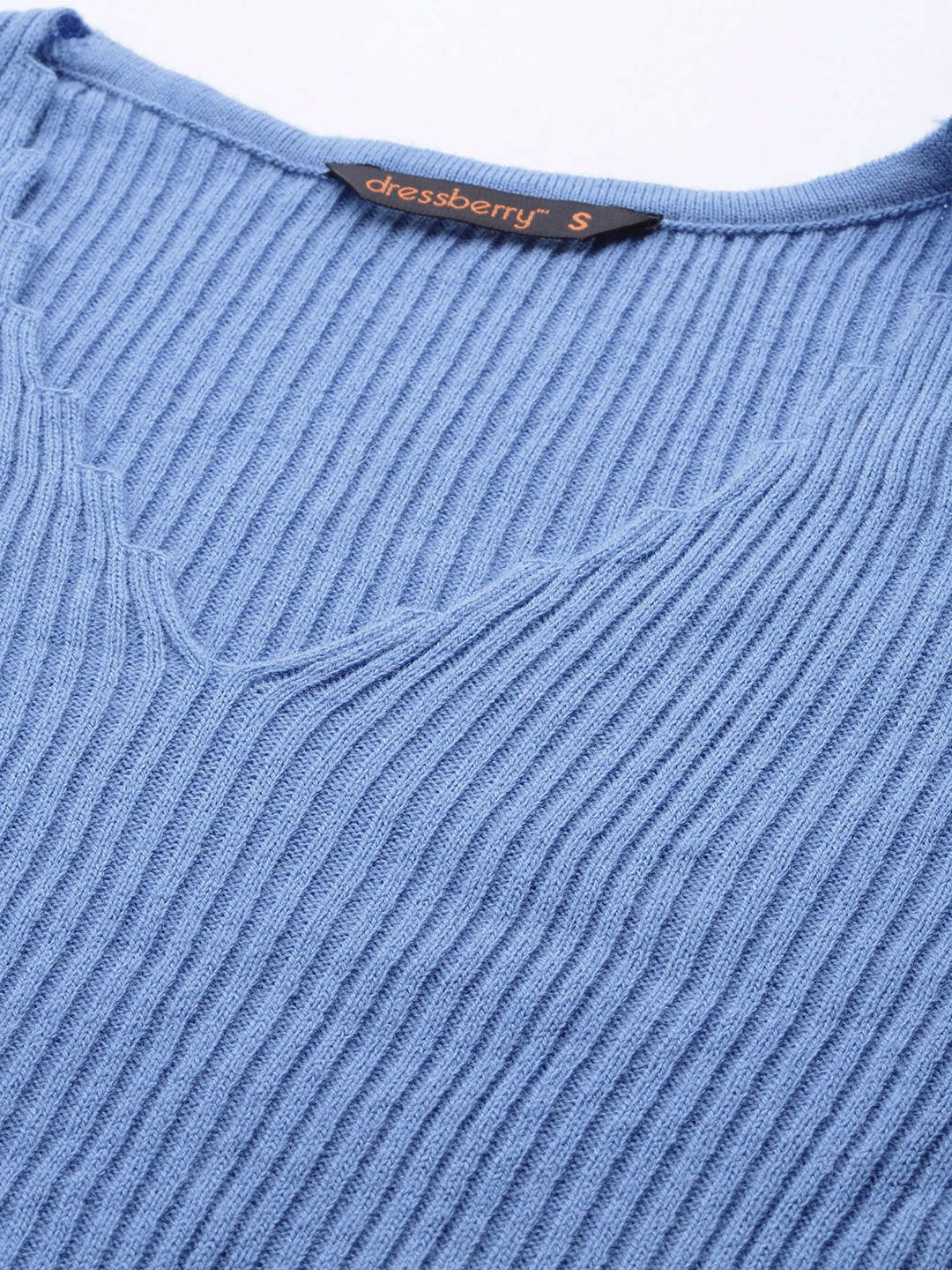 DressBerry Women V-Neck Ribbed Pullover