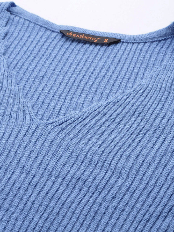 DressBerry Women V-Neck Ribbed Pullover