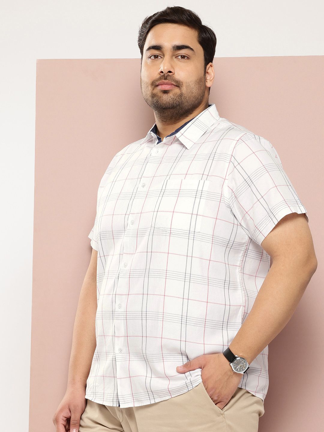 Thomas Scott Plus Size Premium Checked Pure Cotton Casual Shirt