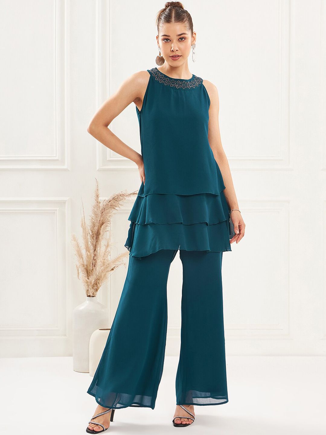 Antheaa Embellished Tunic & Palazzo