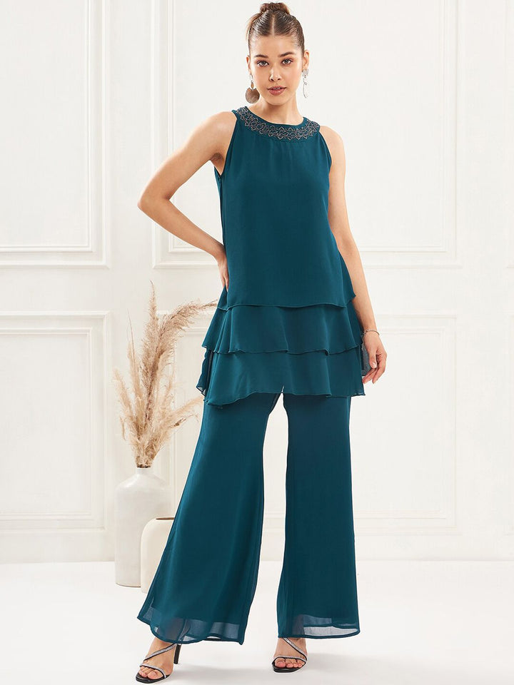 Antheaa Embellished Tunic & Palazzo